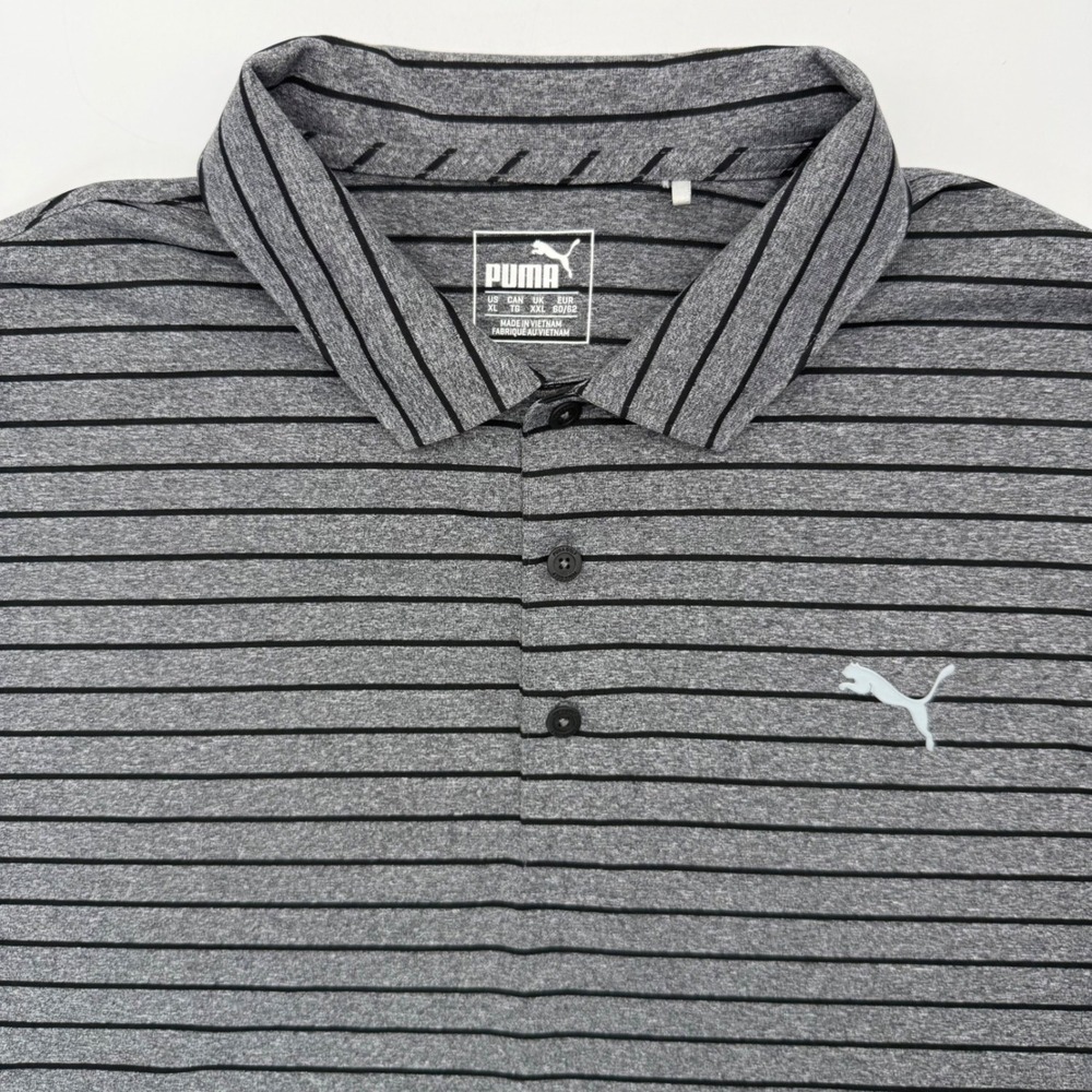 Puma Polo Shirt Men XL Gray Striped Short Sleeve Performance Golf Athletic